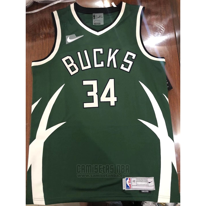 Camiseta Milwaukee Bucks Giannis Antetokounmpo #34 Earned 2020-21 Verde